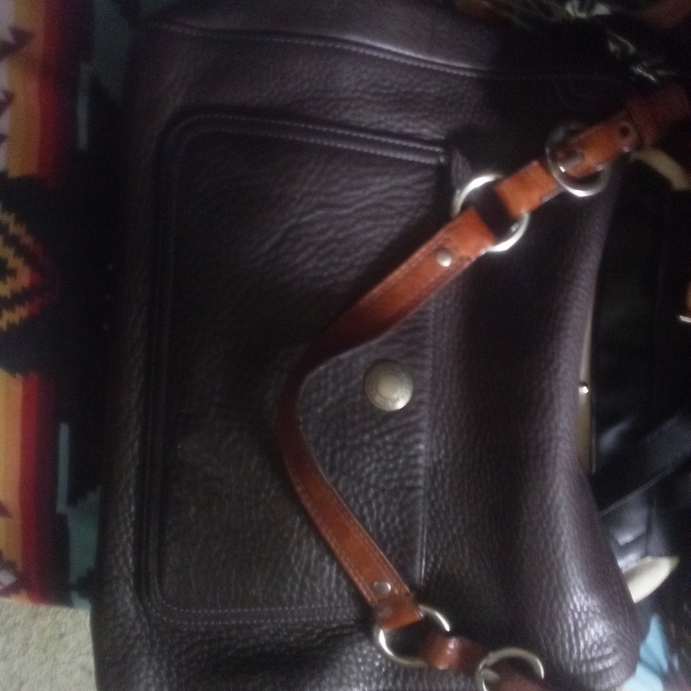 Coach Dark Brown Shoulder Bag with Tan Straps